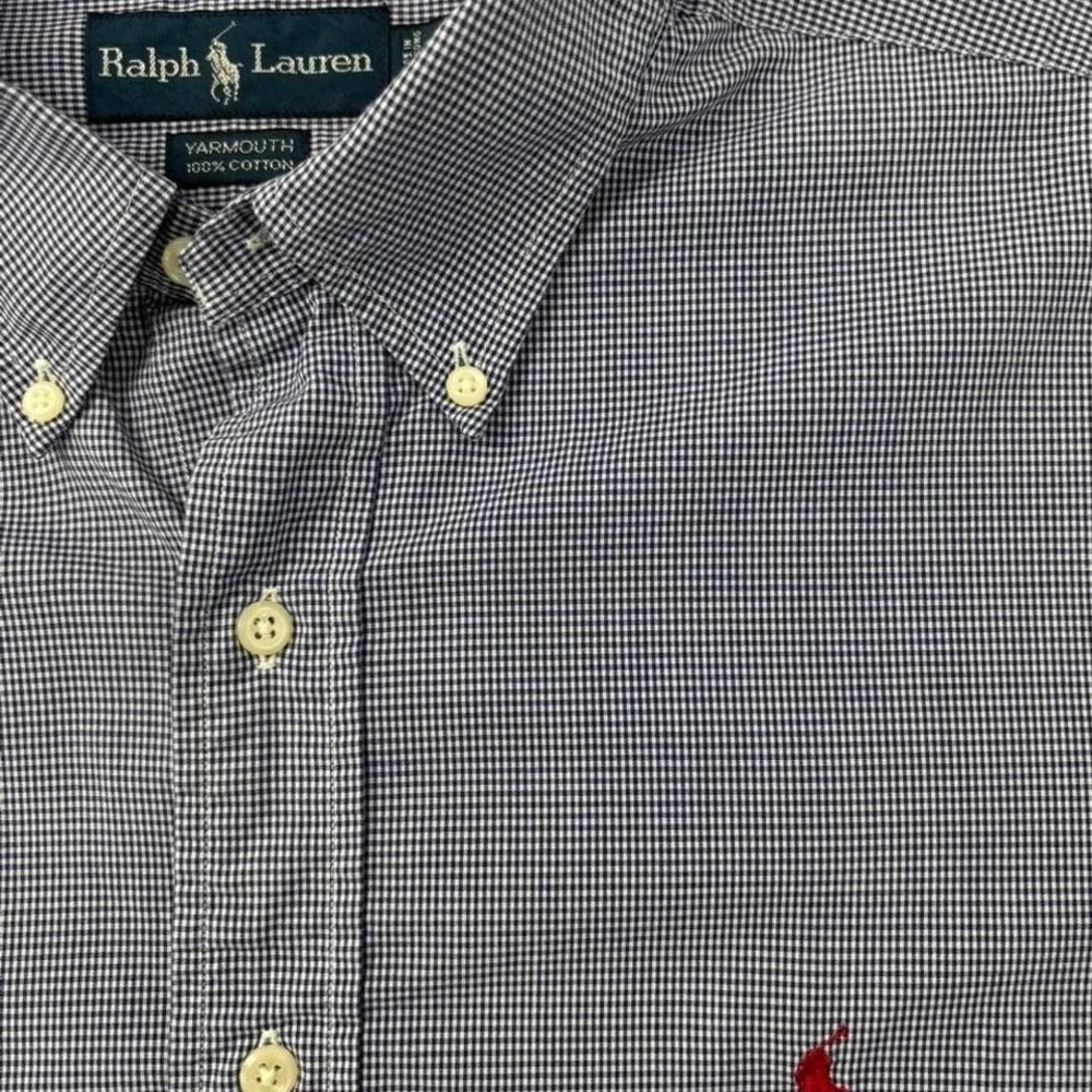 Men's Polo Ralph Lauren navy gingham button down shirt XL 0071